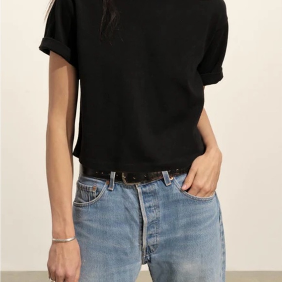 NWOT Buck Mason Field-Spec Boyfriend Crop Black Tee Shirt Size Mediun - Picture 2 of 9